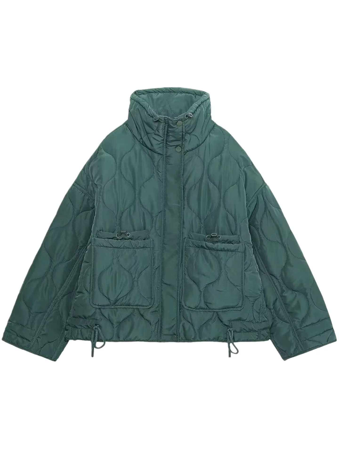 Frühling 2026 Damen-Mantel mit lockerer Passform, leichte Baumwolle, Jaet-Rautenmuster, Stehkragen, lässig, Pendeln, lang, Sve Zi...