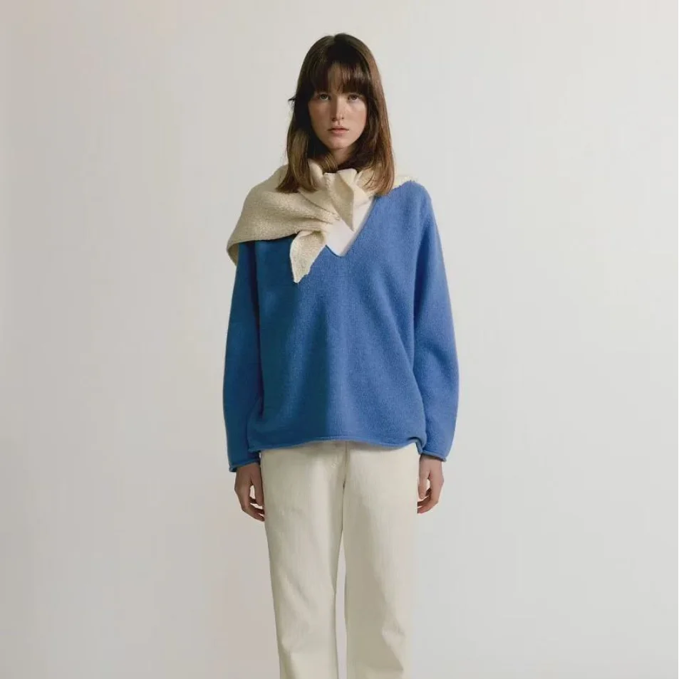 

Вязаный свитер Lazy Sle Deep V Ne, весна 2024, длинный свек, повседневная одежда обычной длины, однотонная верхняя одежда