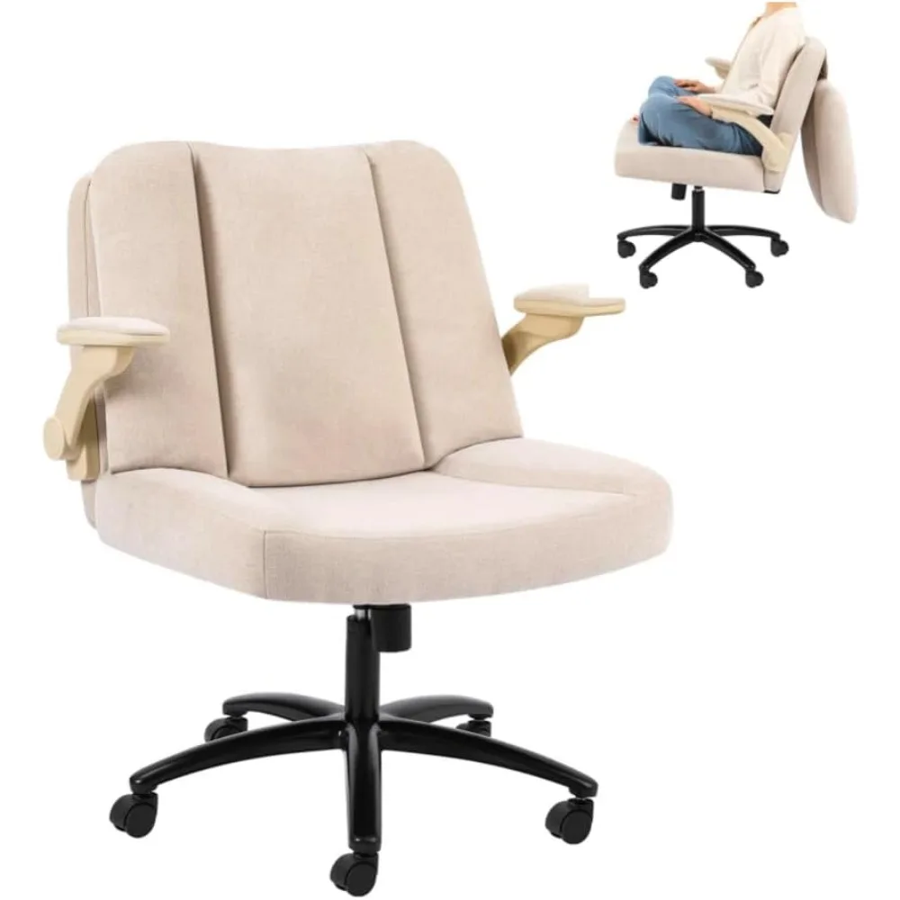 Criss Cross Chair with Arms, Cross Legged Desk Chair with Flexible Back Cushion, Adjustable Arm Rest, Extra Wide Seat, 350lbs