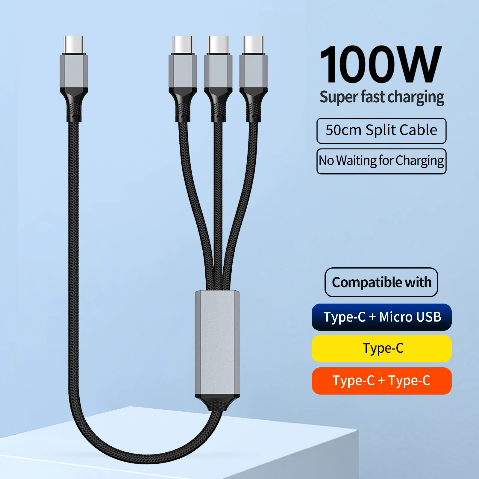 100W USB C to USB C Cable,3 in 1 Multi Fast Charging Cord for Multiple Devices,Compatible with iPhone 17,Galaxy S24,Power Bank