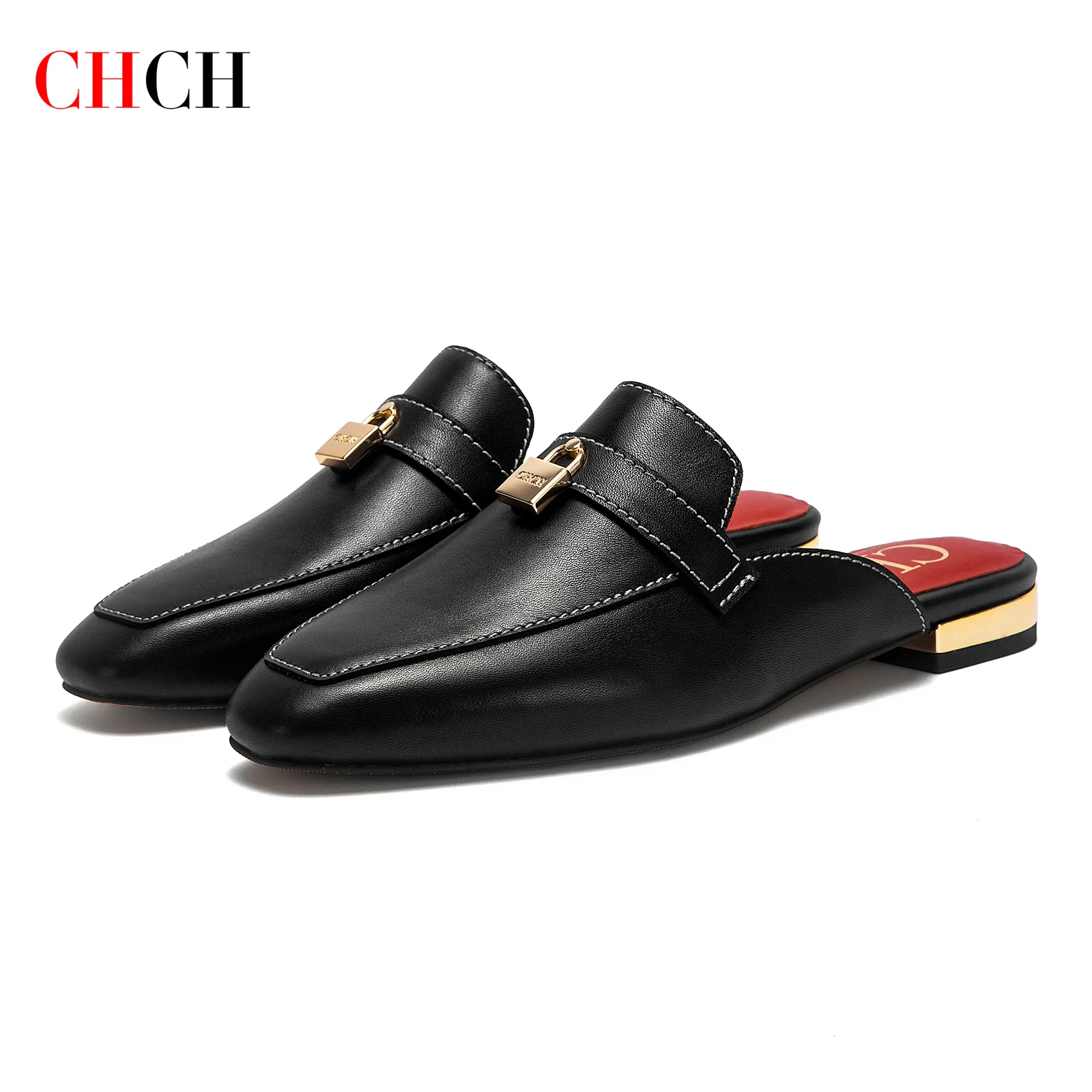 

CHCH Women's Muller Shoes 2026 New High Quality Cow Leather Women's Flat Shoes Round Head