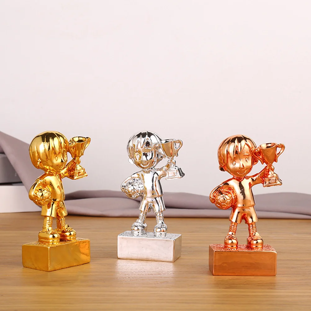 Small Soccer Award Trophy Plating Resin Reward Prizes Decoration Football Awards Trophy with Base (Golden)