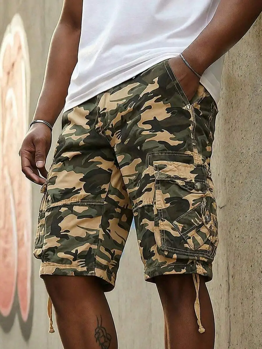 

Mens Camo Cargo Shorts Washed Cotton Breathable Multi-Pocket Regular Fit Casual Outdoor Urban Streetwear