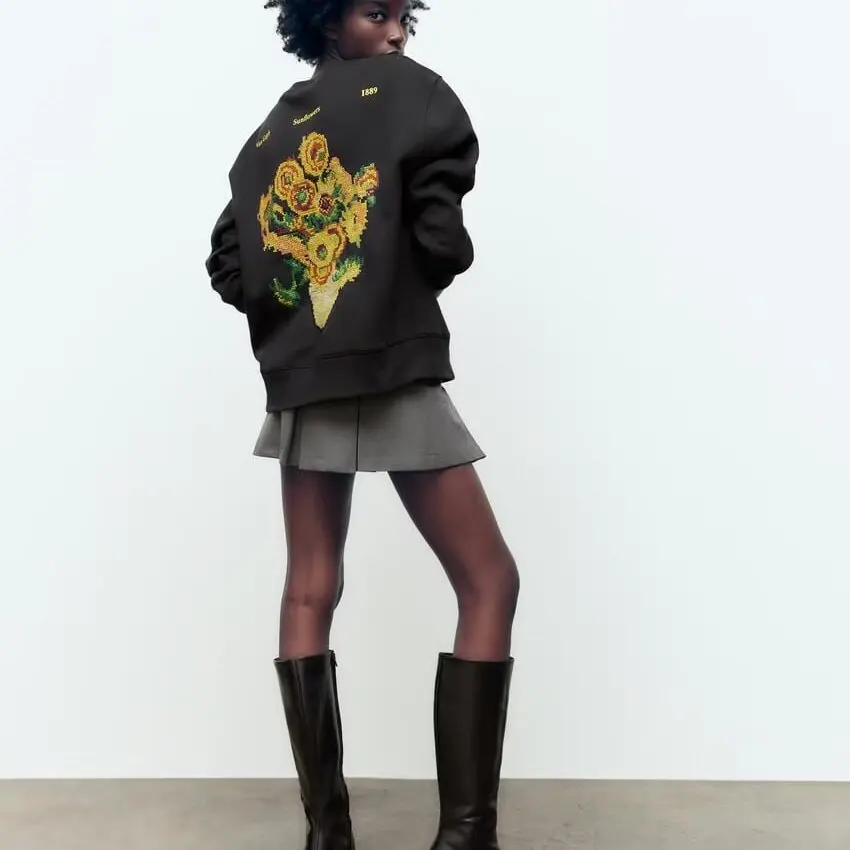 Faionable Suower-Sudadera bordada para mujer, camiseta larga holgada de poliéster, redonda, Otoño Invierno, recién llegada