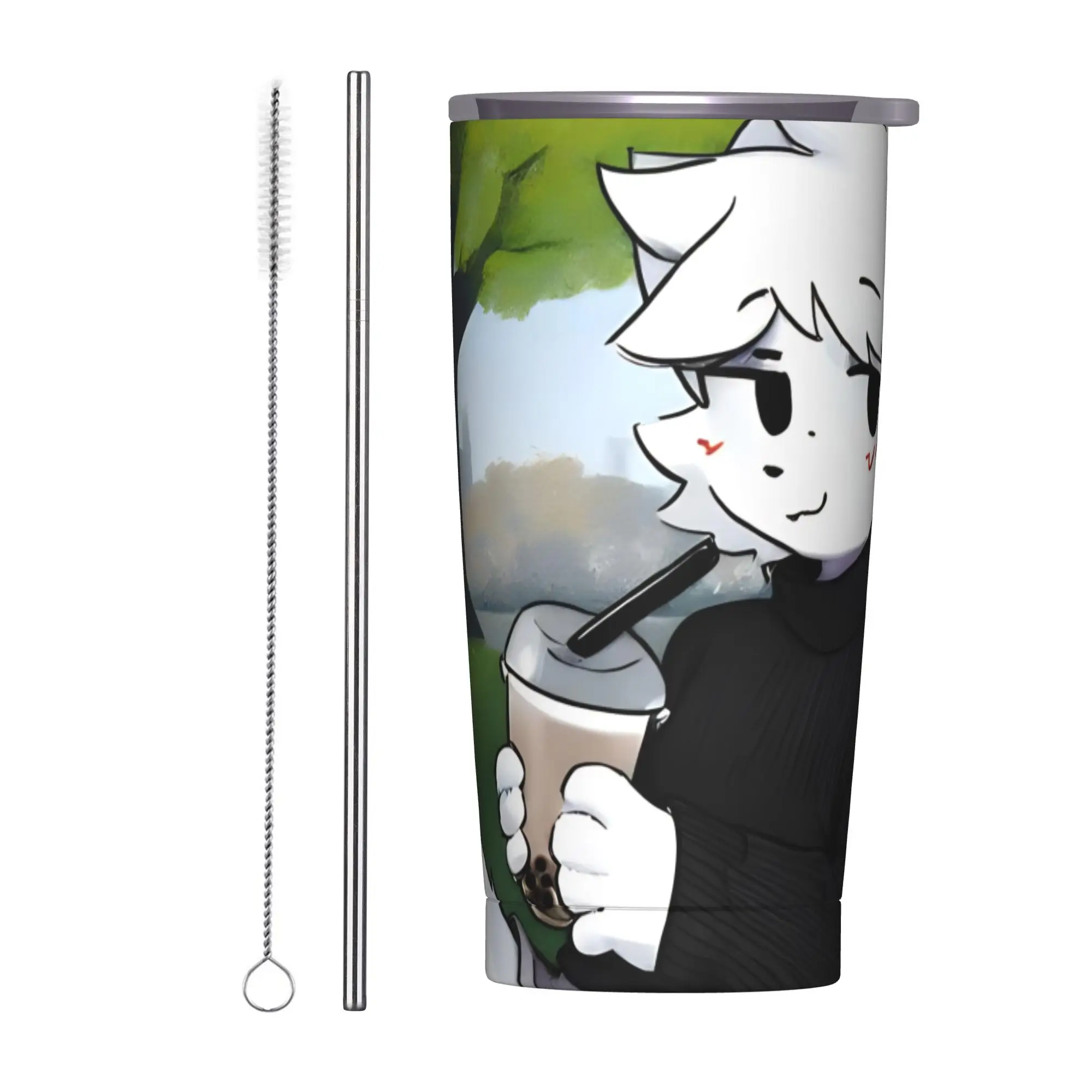 Boykissers Silly Cat Insulated Tumbler with Straws Cartoon Vacuum Thermal Mug Outdoor Portable Water Bottle Cup, 20oz