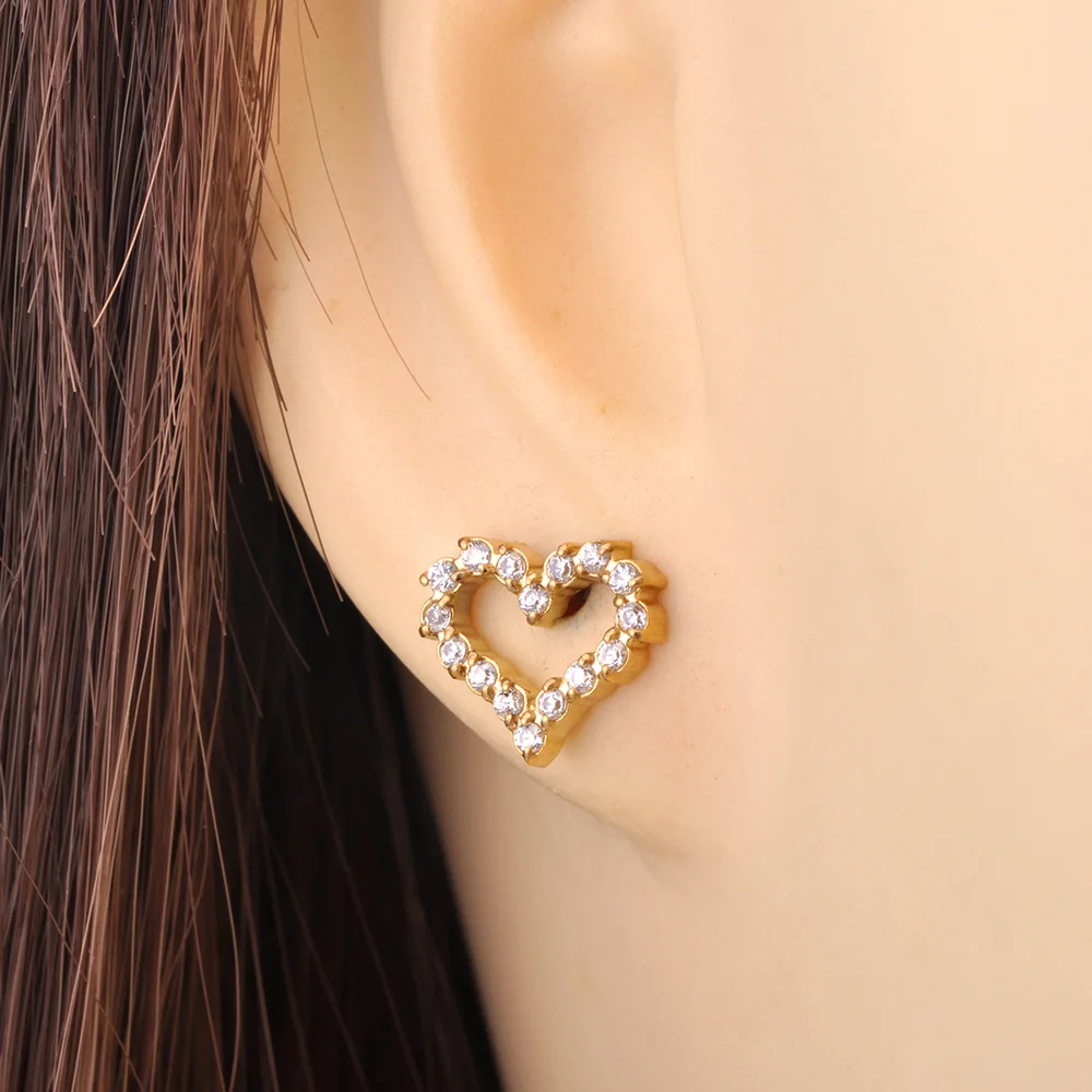 Lokaer لامعة زركون 316L الفولاذ المقاوم للصدأ القلب وأقراط رائعة عالية الجودة موضة حجر الراين مجوهرات E24107 #6