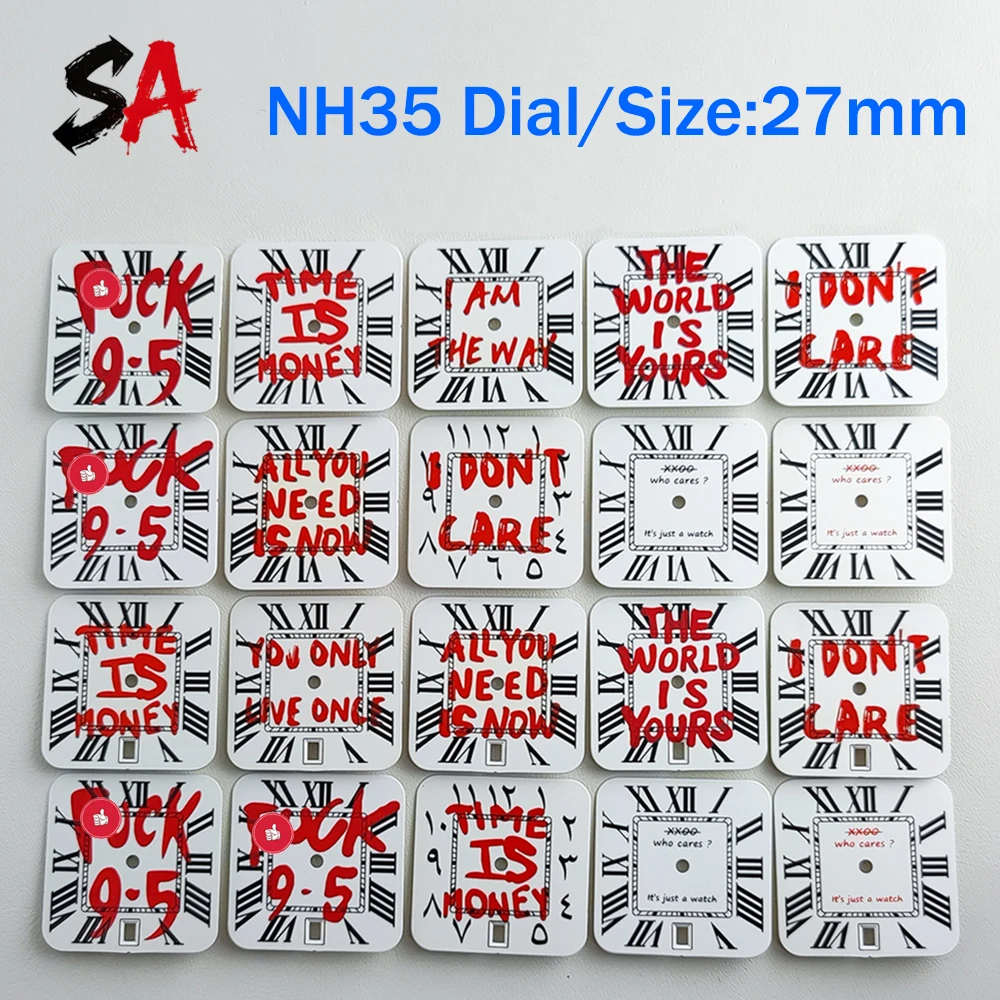 New Square Dial 27mm Dial Men's Watch Dial English Graffiti Dial Roman Numeral Dial Suitable for NH35 Movement Watch Accessories