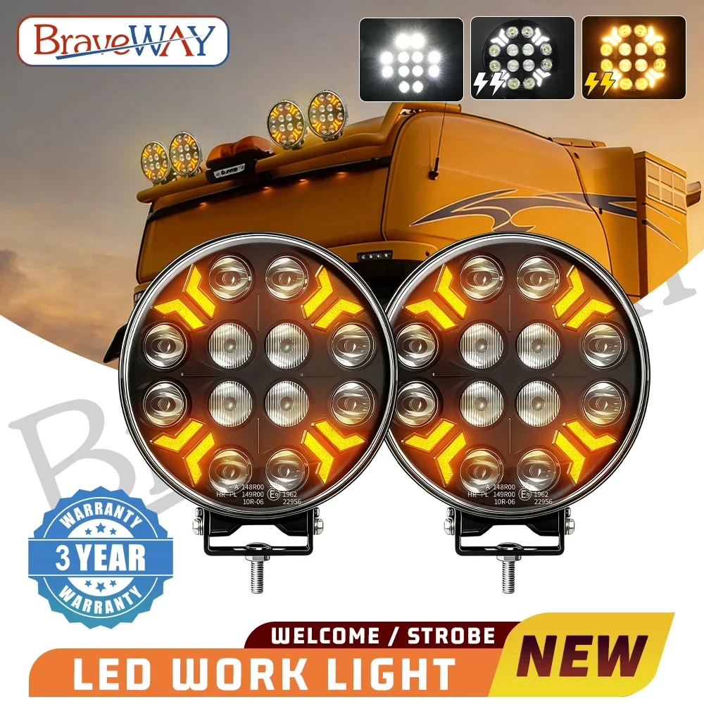 HAOLIDE 7inch/9inch Led Truck Work Light  E9 Dual Color DRL Strobe Flashing Hi/Lo Beam for off-road use Truck Actros eActros 400