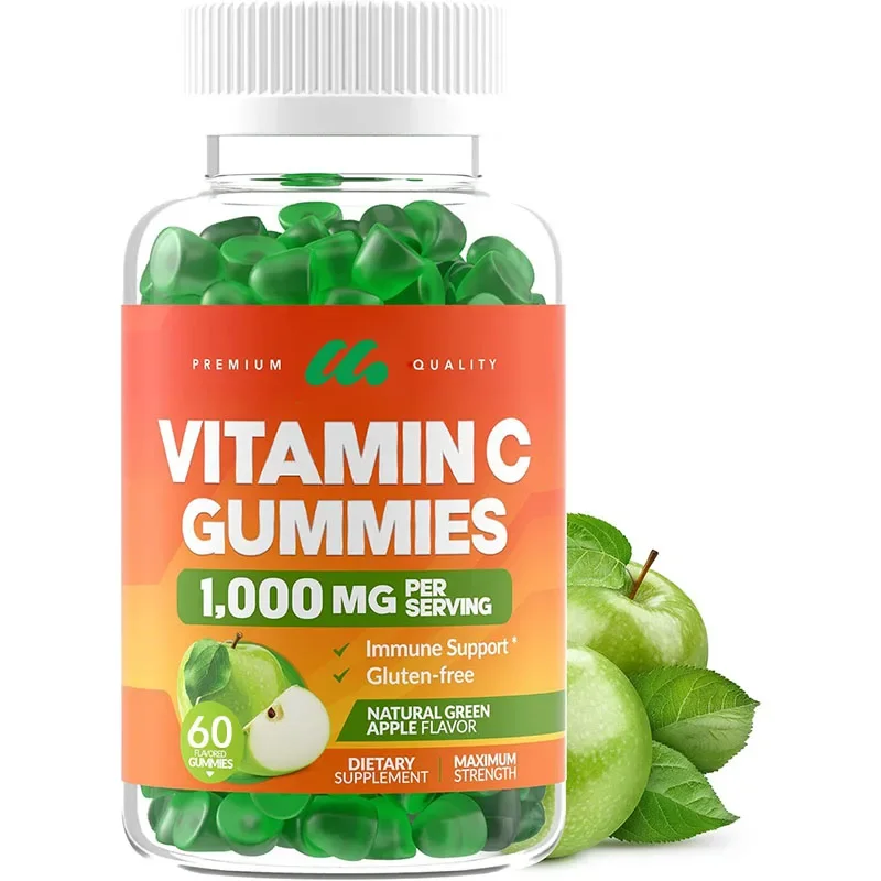 

Adult and Children's Vitamin C 1000mg Soft Candy - Sour Green Apple Flavor - Gluten Free, Non GMO