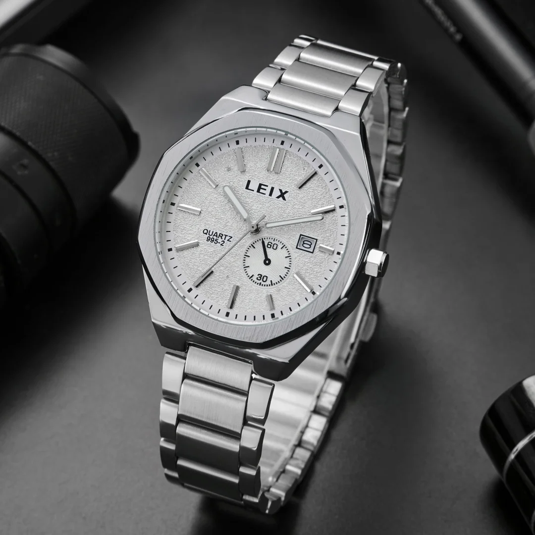 남성 클래식 손목 시계 비즈니스 라운드 다이얼 스테인레스 스틸 스트랩 쿼츠 시계 남성용 시계 Dropshipping