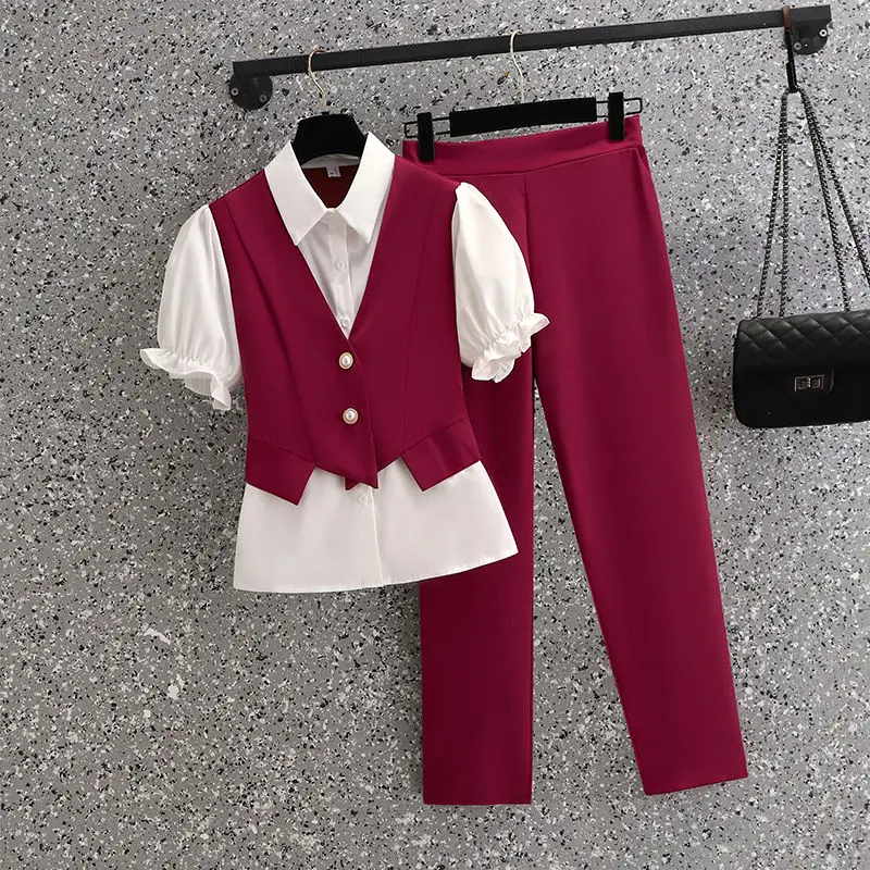 Fashion Oversized Women\'s Set 2024 Summer Small Stature Minimalist Fake Two-piece Vest Top Casual Pants Two-piece Set Pant Sets