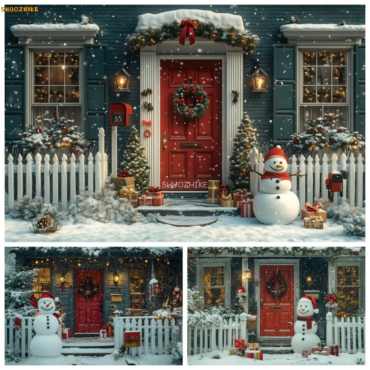 

Winter Chirstmas Photography Background Vintage Outdoor Snowflake Snowman Kids Family Portrait Decor Backdrop Photozone Supplies