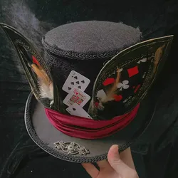 Kapelusz królika Retro kapelusz pokerowy Halloween Cosplay lis długie ucho szalony kapelusz magik akcesoria do kapeluszy nakrycia głowy wysokiej jakości