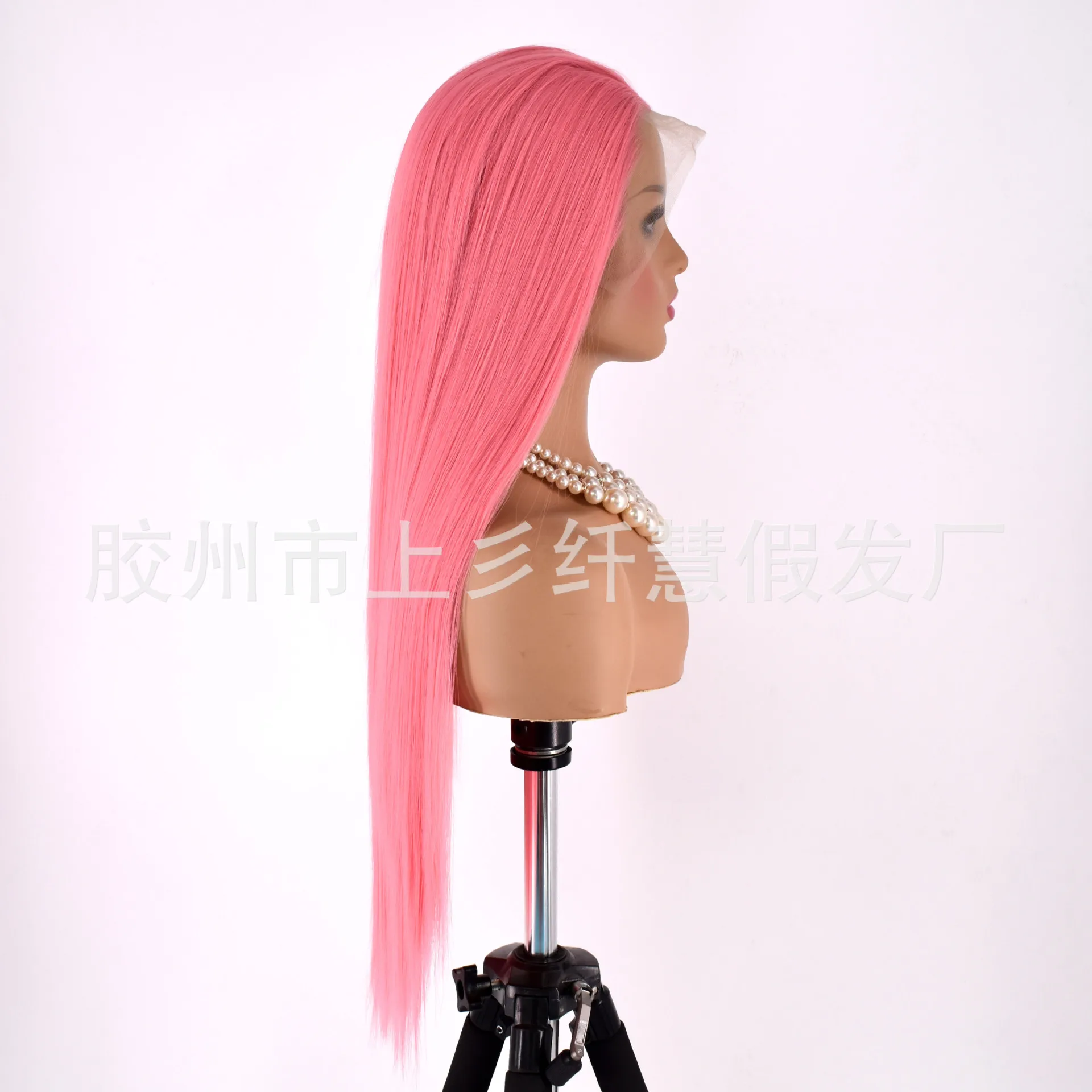 Hand Tied Synthetic Peach Pink Lace Front Long Straight Wig Adjustable Parting Cosplay Photography Costume Hair