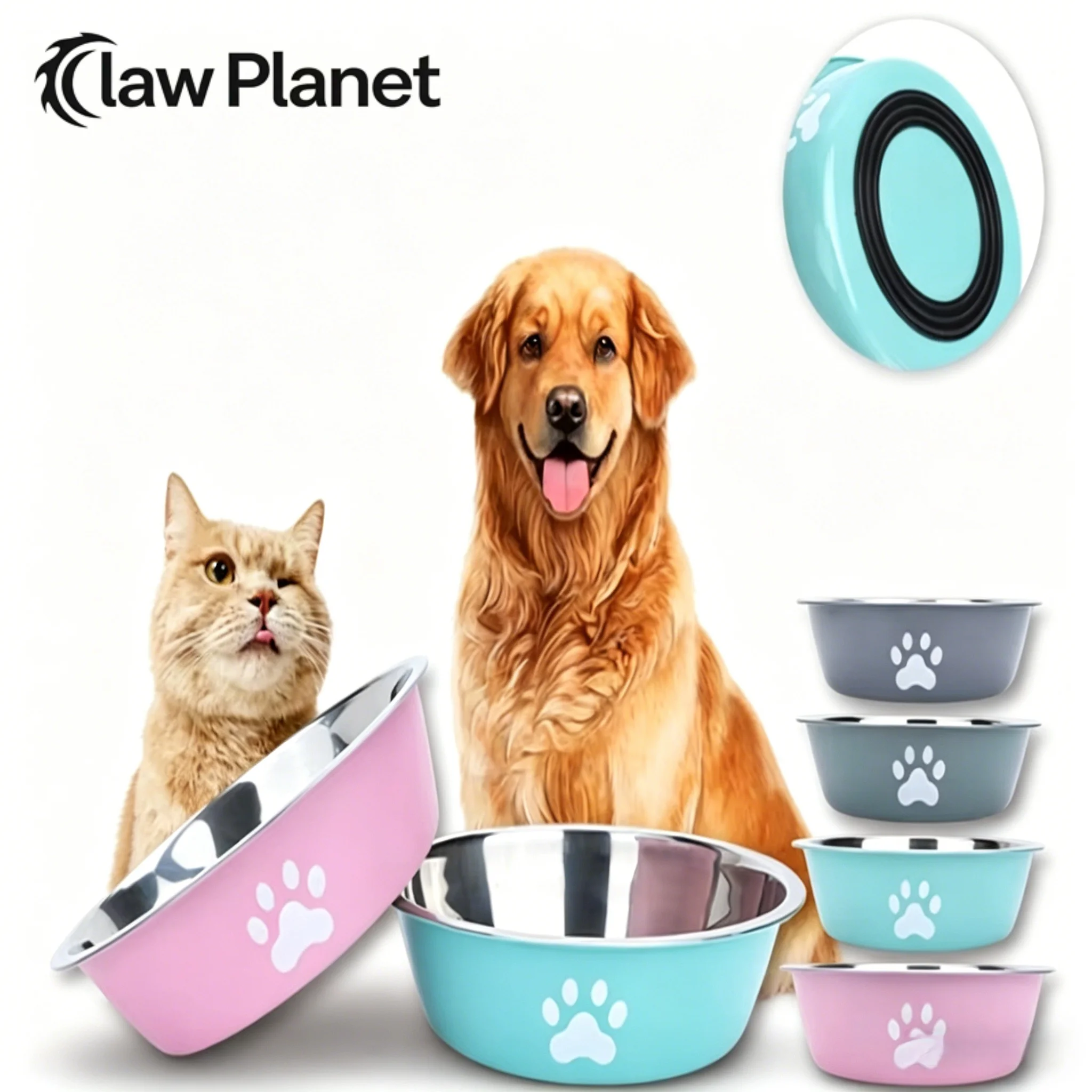 Large Capacity Stainless Steel Dog Bowl Anti-Slip Anti-Rust Dog Water Bowl Pet Feeder Double-Layer Cat Bowl Suitable for Puppies