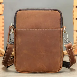 Genuine Leather Phone Bags For Men Male Shoulder Bag Small Bag For 13 Inch Iphone Bag Crossbody Phone Pouch Bag Shoulder Strap