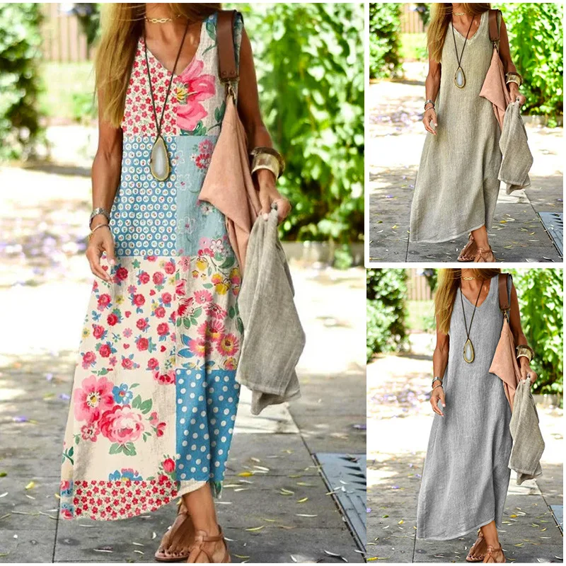 

Summer floral contrasting color sleeveless suspender skirt holiday style girl small fresh and sweet printed beach skirt fashiona