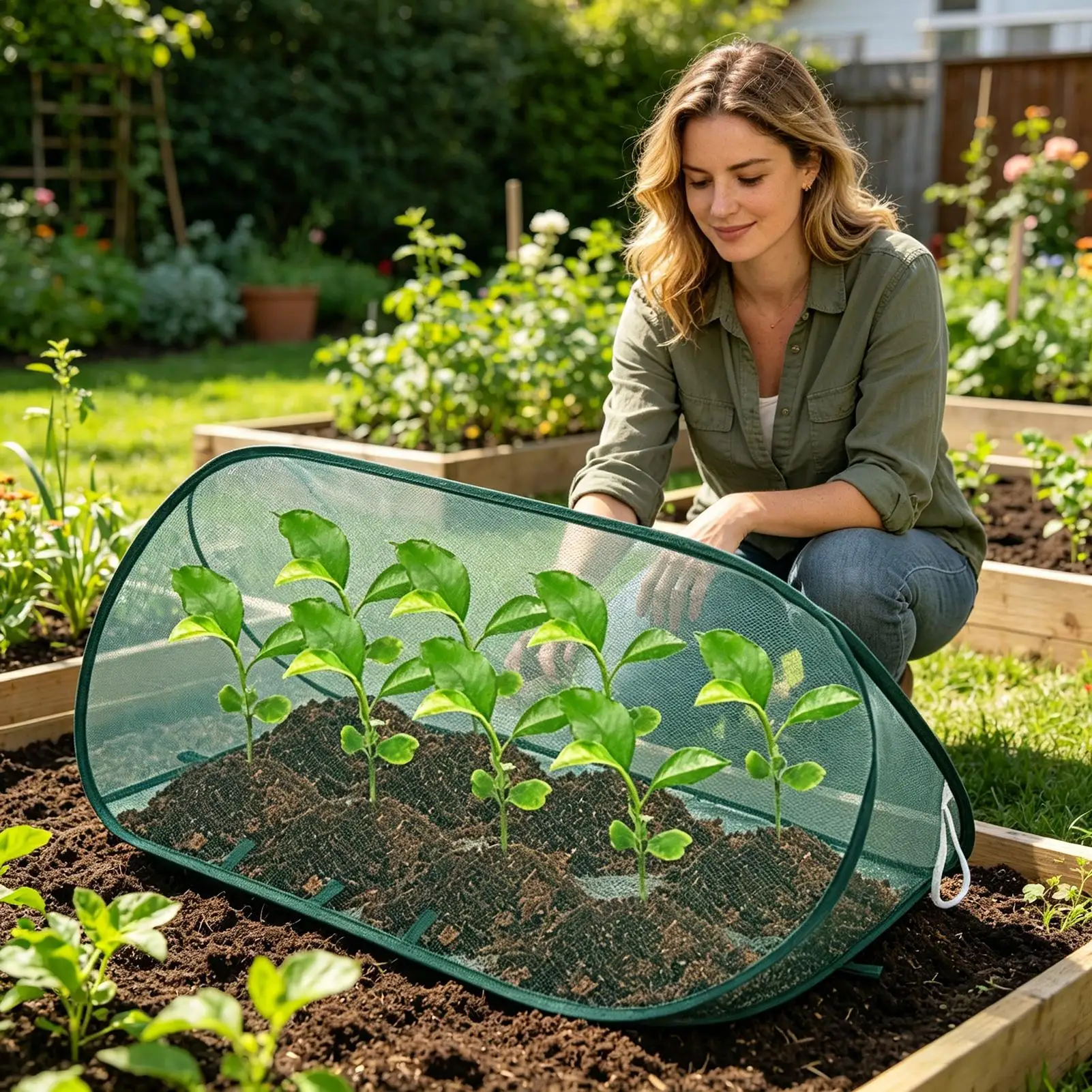 Pop-Up Garden Netting Plant Cover Protector With 6 Stakes Barrier Cage For Raised Bed Vegetable Fruit Flower Anti Animal Outdoor