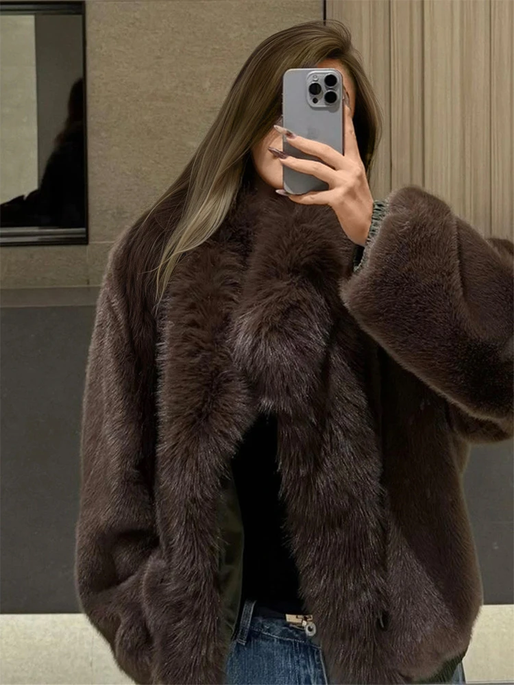 Women Reversible Faux Fur Parker Coat Loose Lapel Long Sleeve Warm Outerwear Casual Jacket 2026 Winter Lady Daily Street Outfits