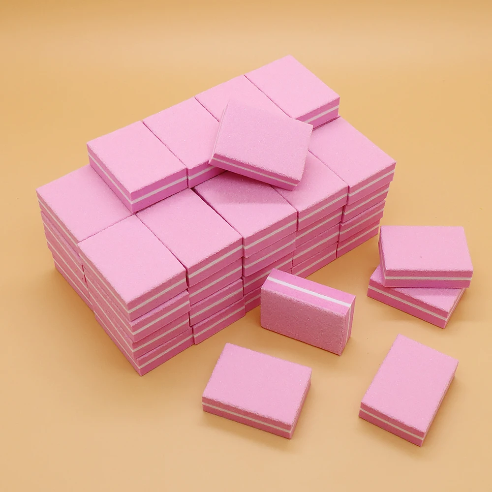 15/30/50pcs Mini Sponge Nail File Buffer Pink Pedicure Manicure Sanding Block Professional Grinding Polishing Tool for Nail Care