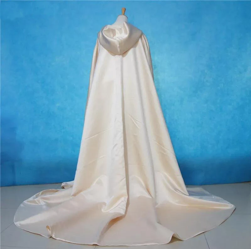 Long Wedding Cape Bridal Cloak Satin Hooded Cape Shawl Coat  display picture 1