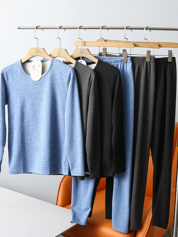 Upgraded Version Men's Warmth Generating Merino Wool Silk Thermal Underwear Set Self Heating Double Insulation Velvet Home Cl...
