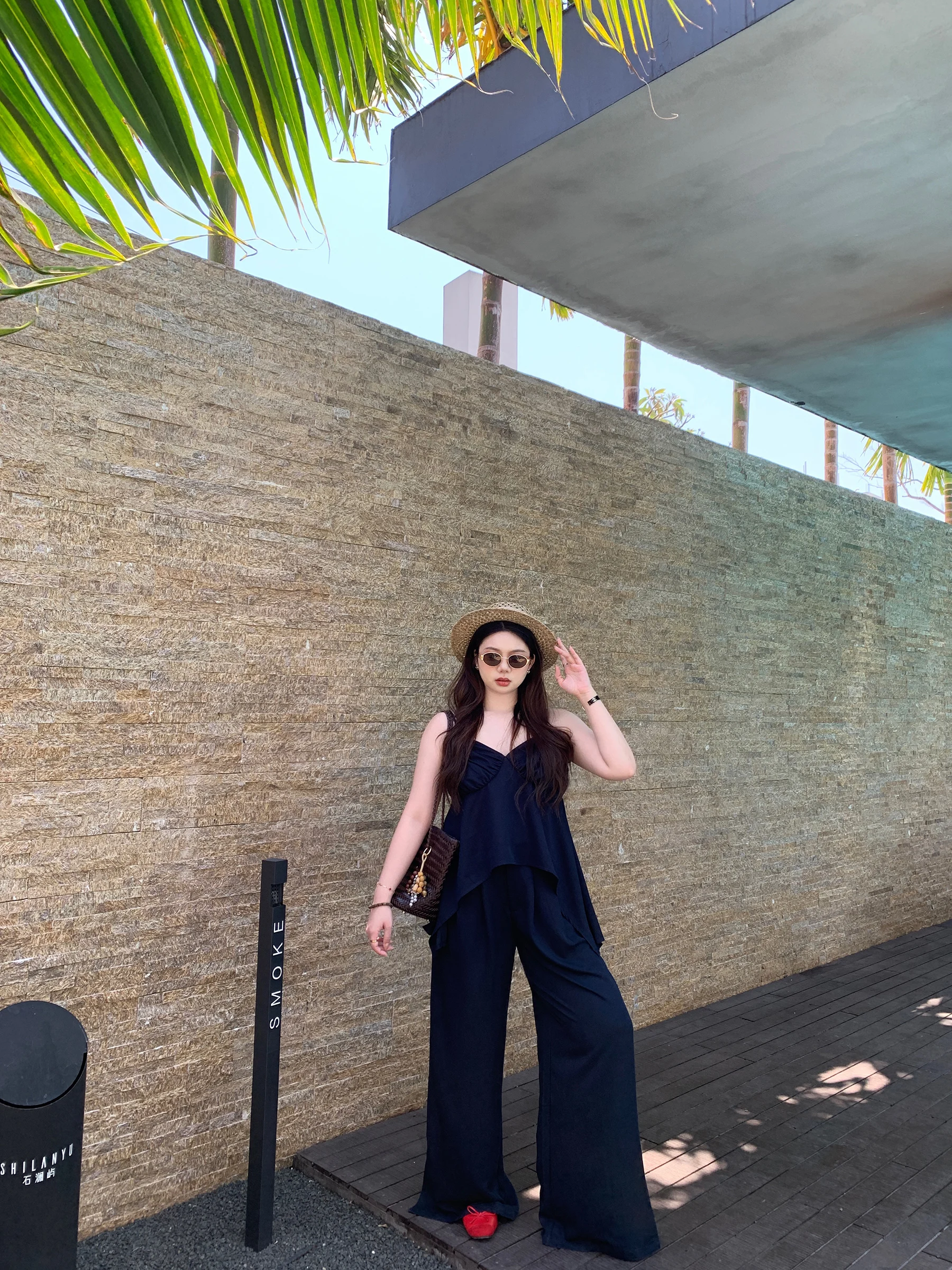 

plus Size V-Neck Wide Leg Pants Set in Royal Blue for Women Summer Fashion Outfit Two-Piece Suit Asymmetrical Strapless Gown