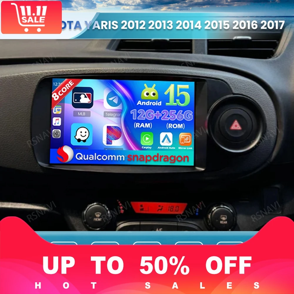Android 15 Car Radio For Toyota Yaris 2012 2013 2014 2015 2016 2017 Viedo Player Navigation Wireless Carplay Auto BT Multimedia
