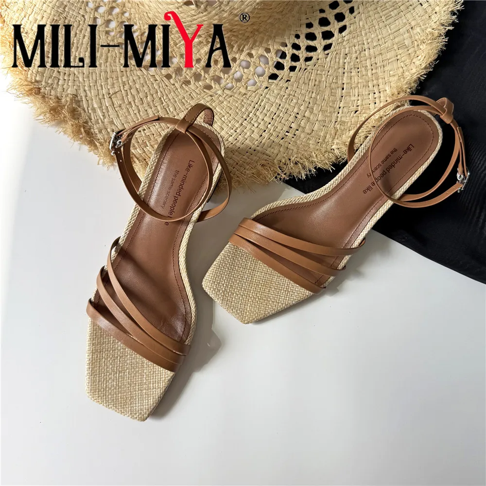MILI-MIYA Women's Microfiber Sandals With Square Toe Chunky Heel Ankle Strap And Buckle Big Size 34-40 Dress Party Shoes