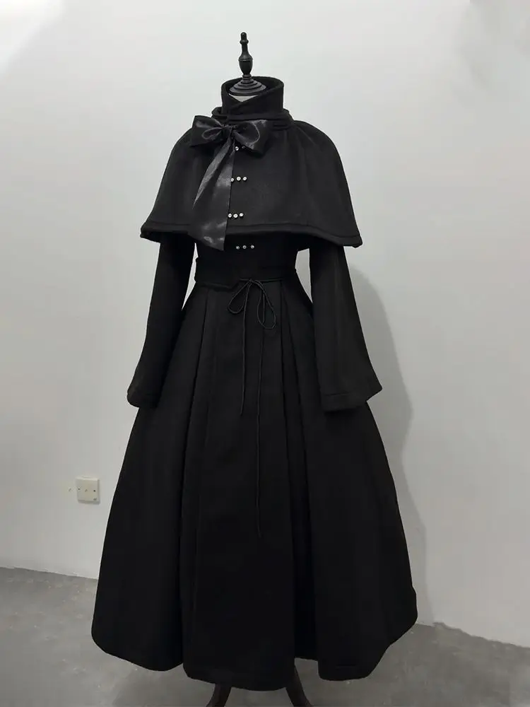

NONSAR Retro black Gothic patchwork coat-style shawl, lolita slimming cape dress set