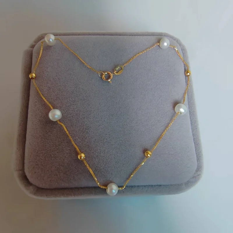 Real 18K Natural Freshwater Pearl Foot Chain AU750 Chopin Foot Chain Women's Simple Fashion Exquisite Jewelry Gift A0001