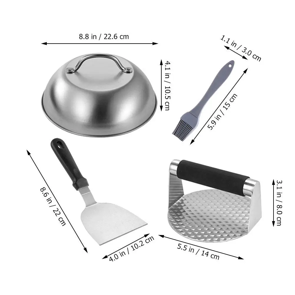 1Set Heavy Duty Stainless Steel Burger Patty Press Tool with Ergonomic Handle Non Stick Surface for Homemade Burgers Bbq Grill