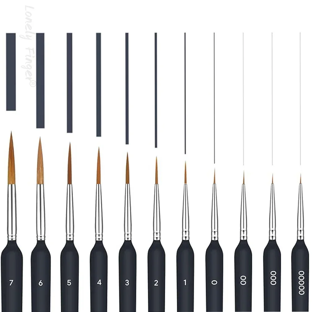 11Pcs Black Detail Paint Brushes, Fine Tip Pain Brush Set, Miniature Model Painting Brush for Acrylic, Oil, Scale Model Painting