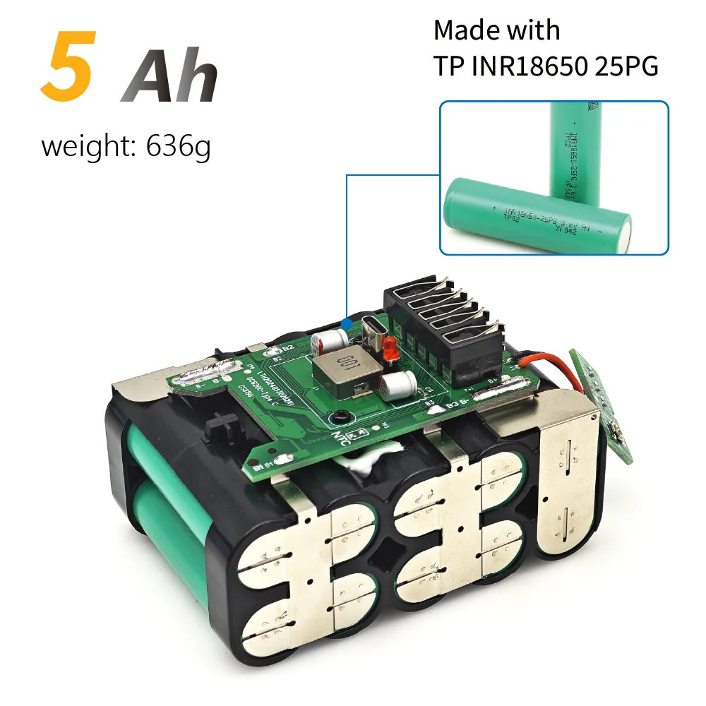 TPCELL For DeWalt DCB205 5Ah/6.0Ah with PD60W Output/Input Replacement Battery Compatible With For Dewalt 18V/20V Tools Battery