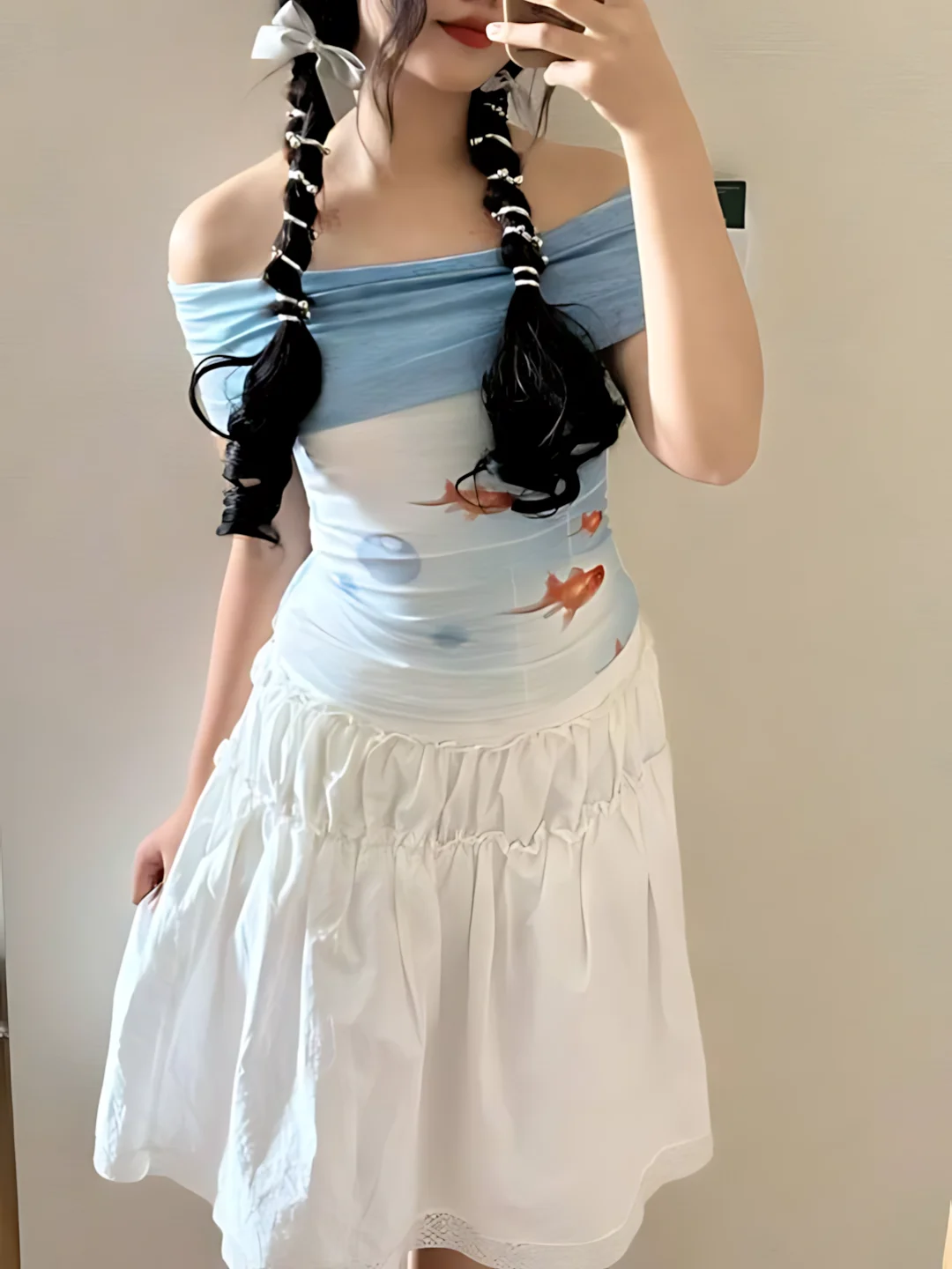 

Soda Fish Top Large Goldfish Printed Mesh T-shirt for Women's Summer New Design Sense One Shoulder Top Y2K emo casual clothes