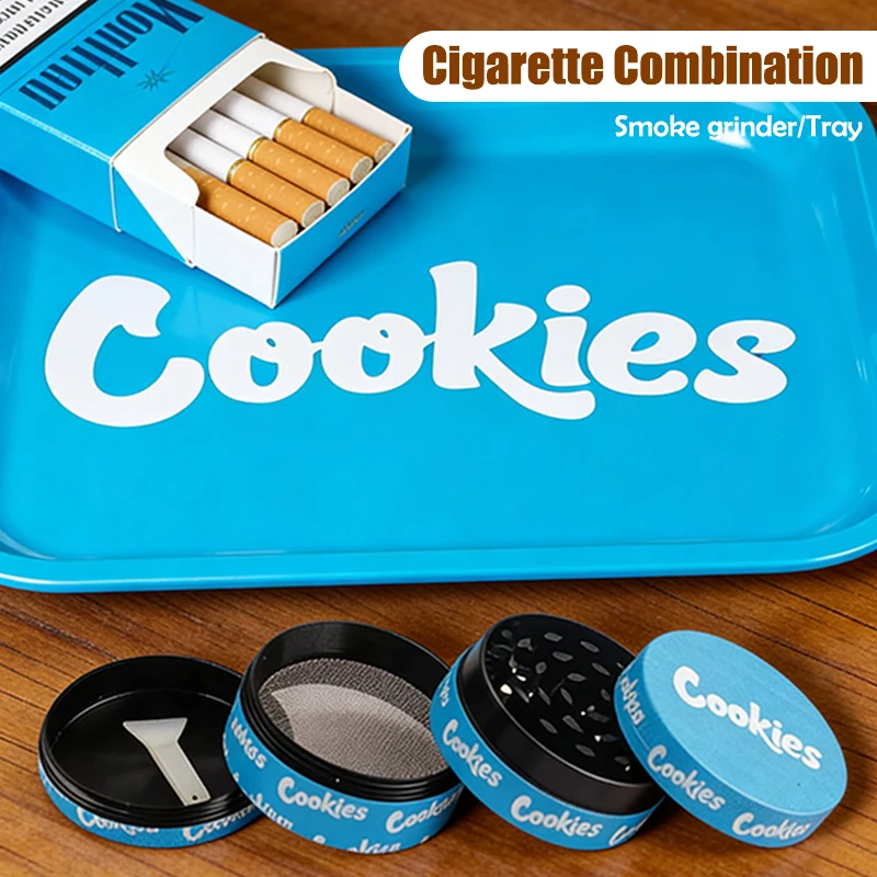 Tabak Kräuter Grinder Kit Kräuter Blau Metall Tablett Set Zigarre Aschenbecher Weißblech Aschenbecher Rauchen Zubehör