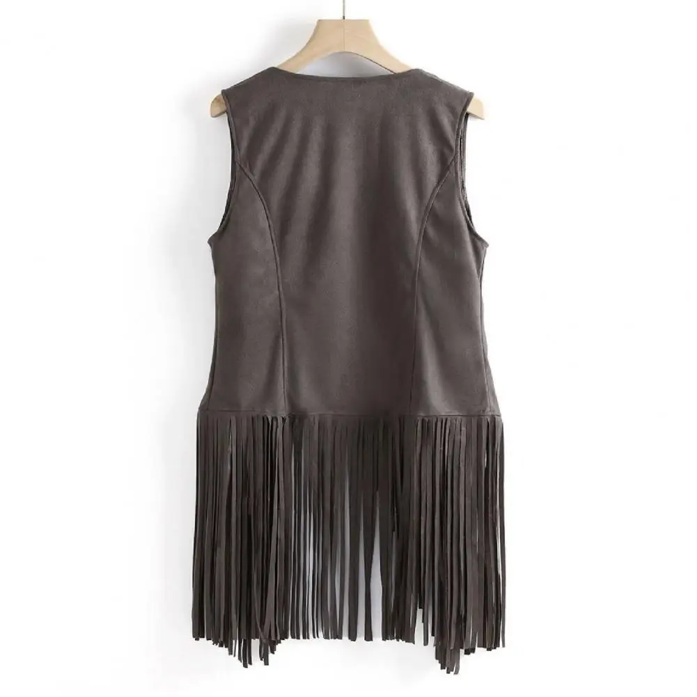Women Polyester Vest Breathable Women Vest Women’s Fringe Vest Retro Jacket Cowgirl Western Tassel Cardigan Open for Festival