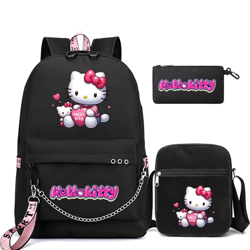 

3 шт./компл., рюкзак «Hello Kitty», школьный рюкзак для мальчиков и девочек, школьный рюкзак для подростков, детский рюкзак с сумкой для обеда, женские сумки, рюкзак