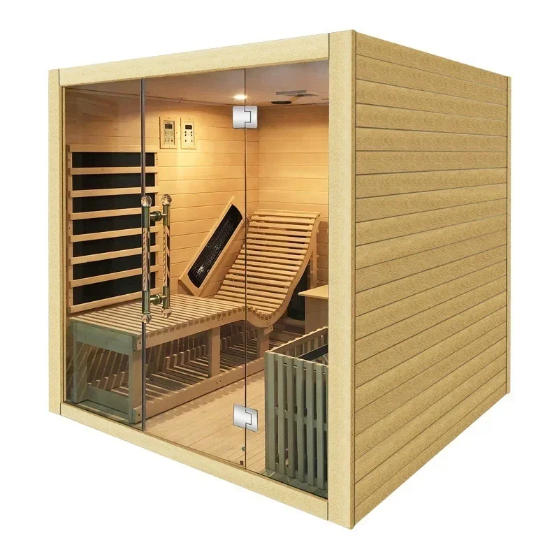 Traditional style indoor wood infrared dry steam sauna