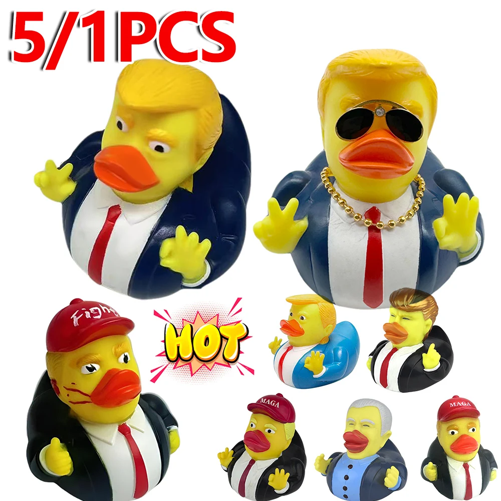 5/1pcs Trump Rubber Duck Squeak Bath Duck Trump Merchandise Rubber Duckies Bathtub Toys for Kids Gift Baby Showers Bath Time