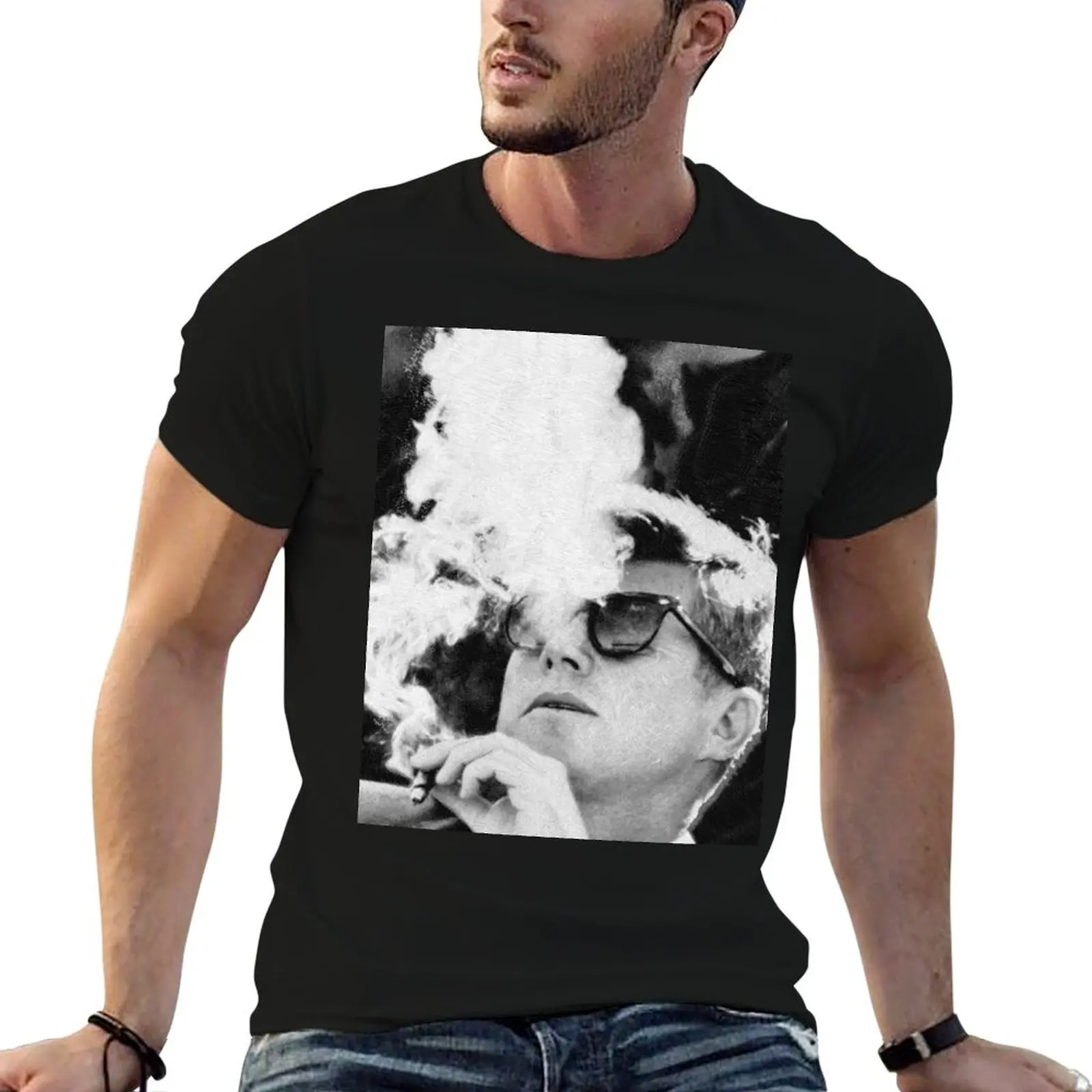 

Black Cigar casual man t shirt John T-Shirt And Kennedy shirt cotton Sunglasses JFK And White F t man