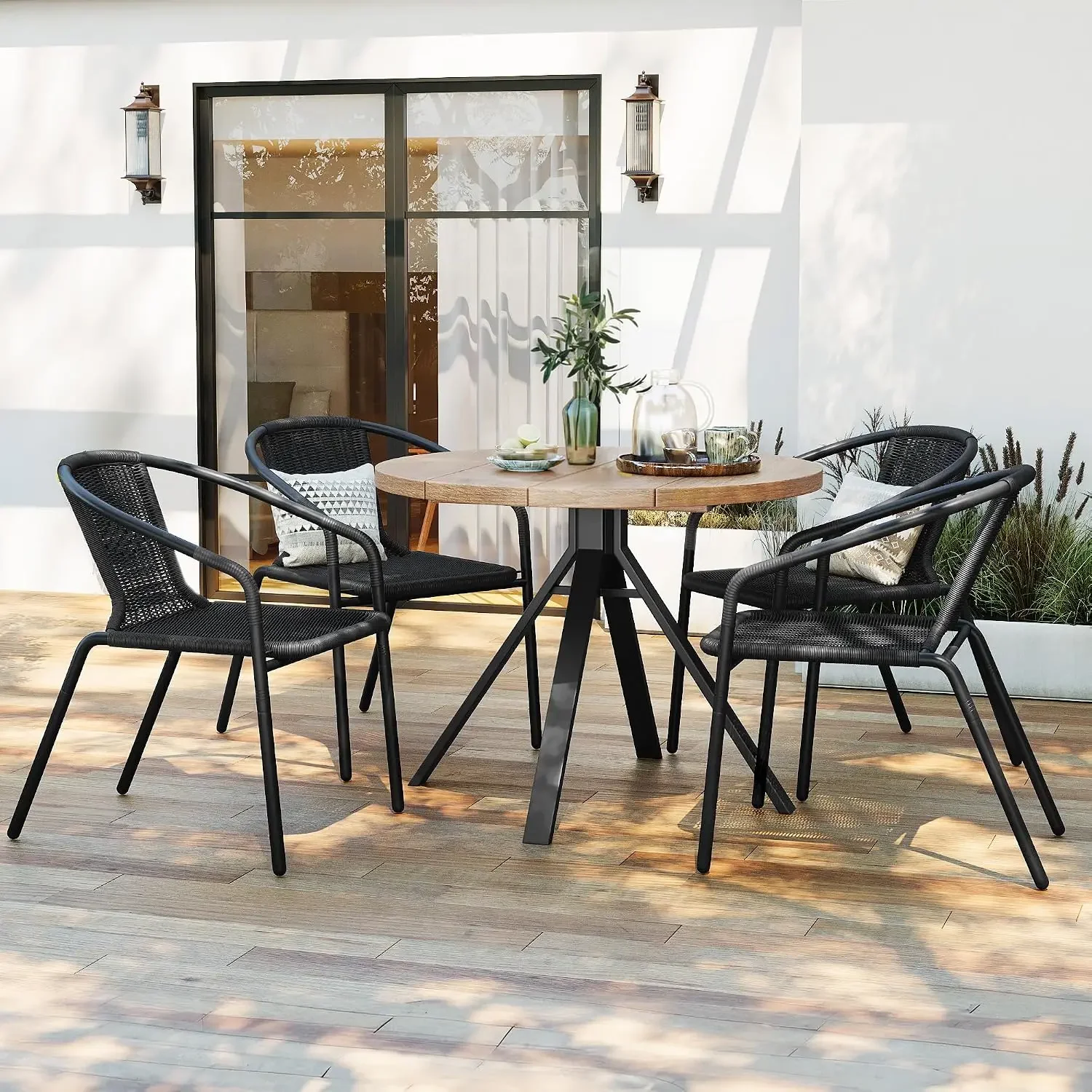 Outdoor Dining Chairs Set of 6, Stackable Outdoor Patio Chairs, Rattan Patio Dining Chair, for Porch, Deck, Garden, Yard, Poolsi