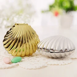 Gold Silver Shell Favor Candy Boxes Wedding Gift Box Biscuit Cookies Packaging Box Jewelry Storage Organizer Party Supplies