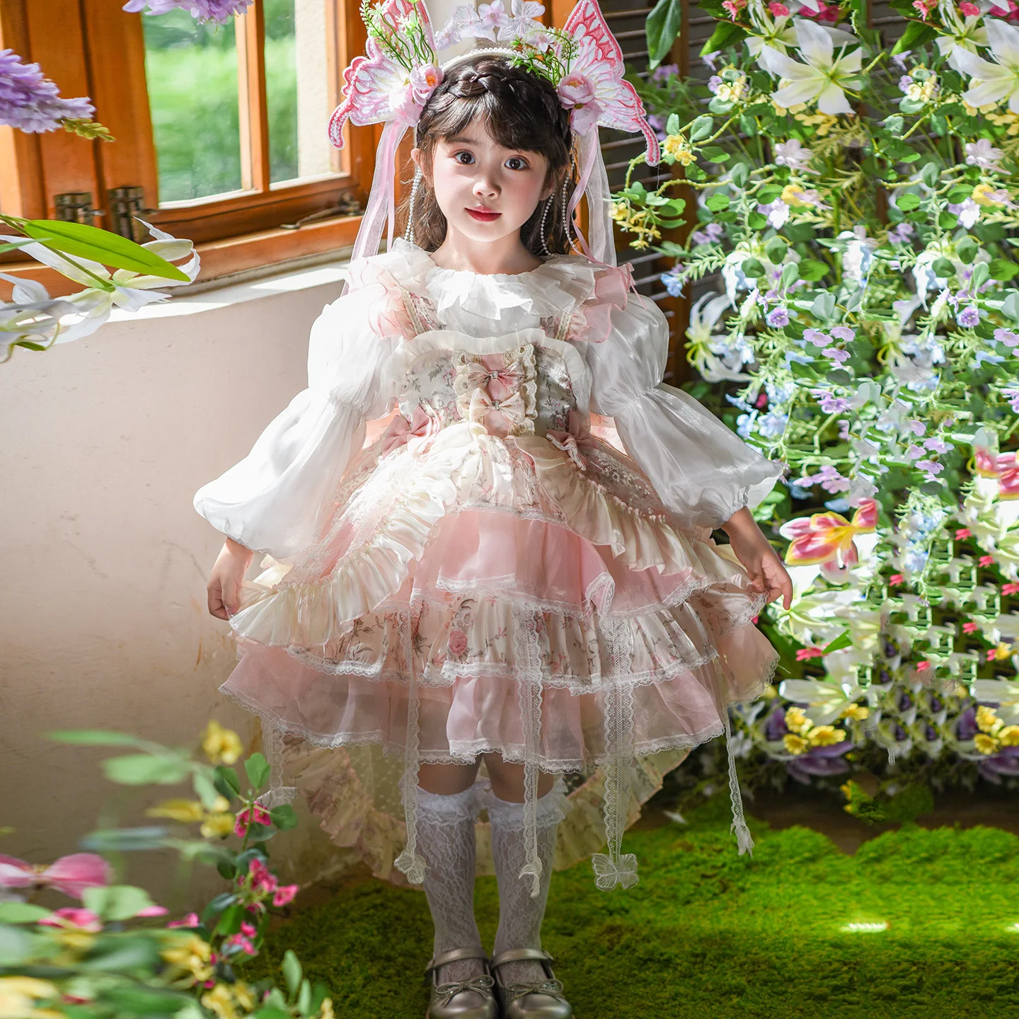 Girls Dress Spring Summer Autumn 2025 New Children Lolita Flower Princess Dress Birthday Puffy Dress