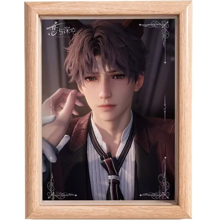 愛と深空、猫ポスター、シンプルなスタイルのガラス木製フォトフレーム、寮の机の装飾、オフィステーブルディスプレイギフト