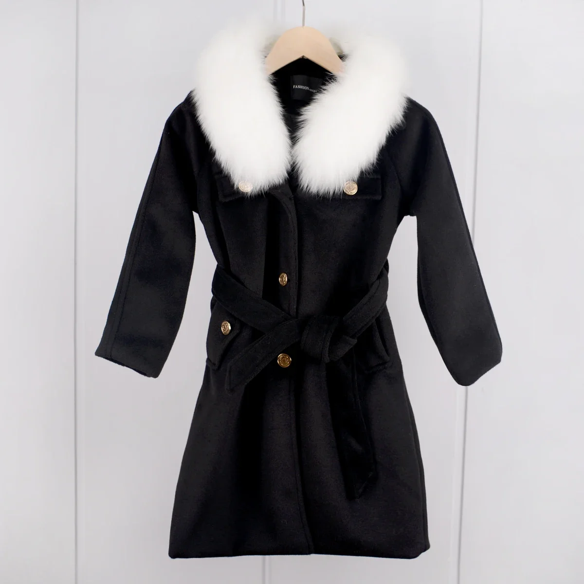 

Children's Winter Real Fox Fur Jacket Girls Long Warm Velvet Coat Elegant Chic Wool Warm Outwear Kids Black Clothes TR345