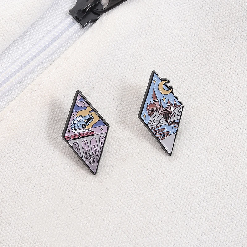 Car Castle Magic World Enamel Pin Cartoon Rhombus Metal Brooch Lapel Backpack Badge Jewelry Accessory Fine Gift For Friends