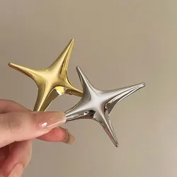 Y2K Punk Rock Metal Cross Star Brooches for Men Women Fashion Silver Color Four Pointed Star Brooch Pins Jewelry Gifts
