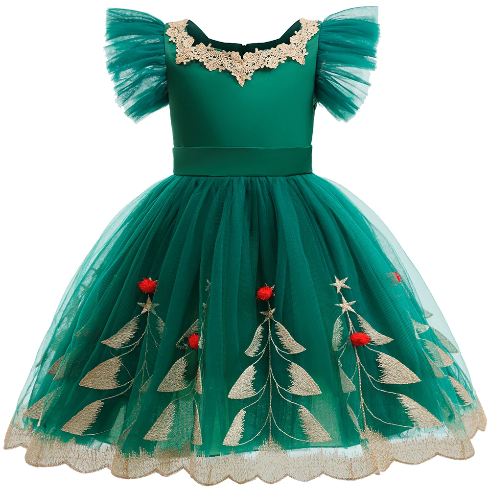 Girl Princess Dress Kids Evening Party Saint Patrick Clothes embroidery elf elegant Ruffle Sleeve Dress Birthday Party Gown