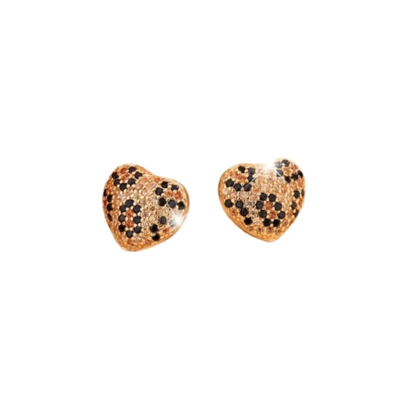 

Personalized Trendy and Cool Authentic S925 Silver Heart Shaped Leopard Print Full Diamond Ladies Earrings
